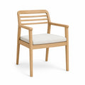 Fauteuil de jardin en acacia massif avec coussin rectangulaire naturel et blanc casse 58 x 60 x 86 cm