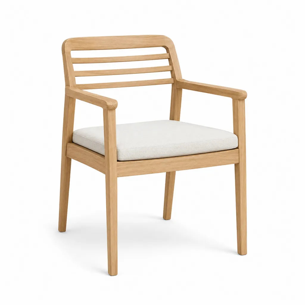 Fauteuil de jardin en acacia massif avec coussin rectangulaire naturel et blanc casse 58 x 60 x 86 cm