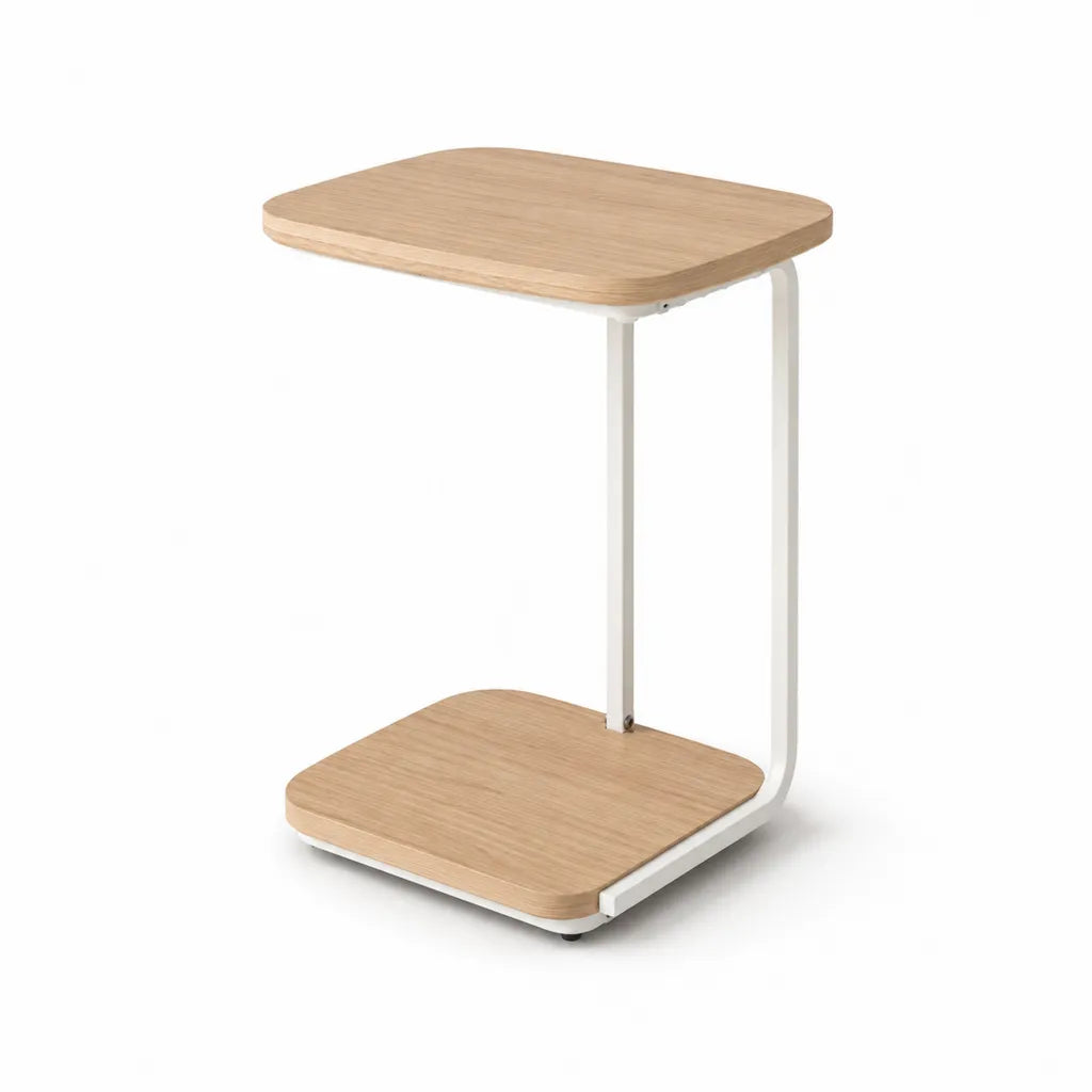 Table d'appoint en C pour canape 50 x 35 x 60 cm panneaux MDF melamines acier blanc chene clair