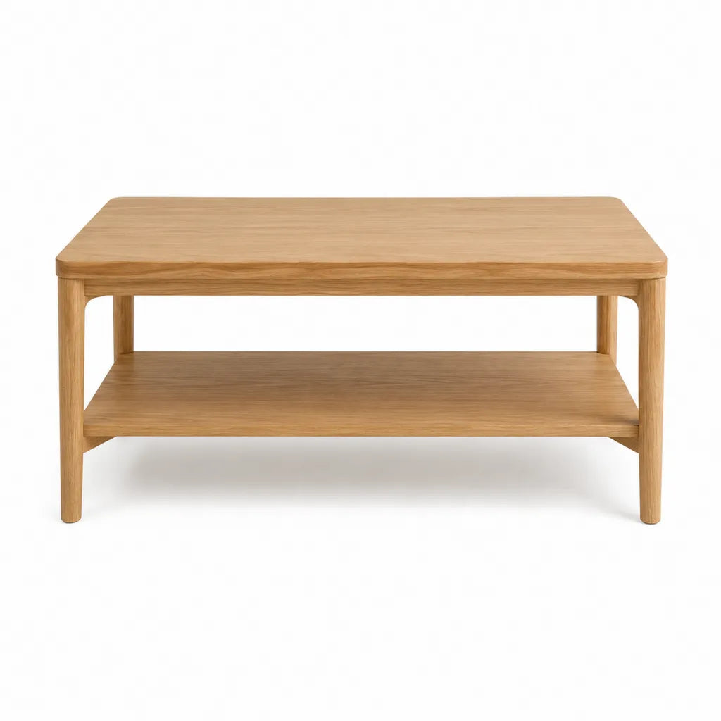Table basse rectangulaire en chene massif naturel avec etagere 100 x 60 x 45 cm