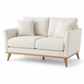 Canape 2 places droit 160 x 86 x 84 cm en polyester et hevea massif creme
