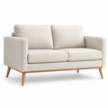 Canape droit 2 places en polyester beige avec pieds en pin massif 145 x 84 x 82 cm