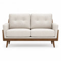 Canape 2 places droit 130 x 78 x 82 cm en polyester beige avec structure en hevea massif