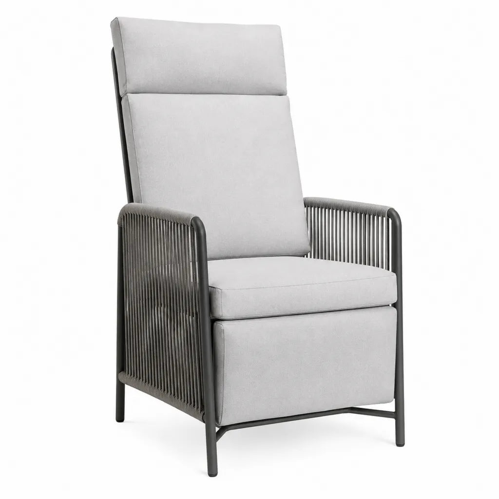 Fauteuil de jardin a dossier haut 66 x 75 x 108 cm en acier thermolaque et corde PE gris clair anthracite