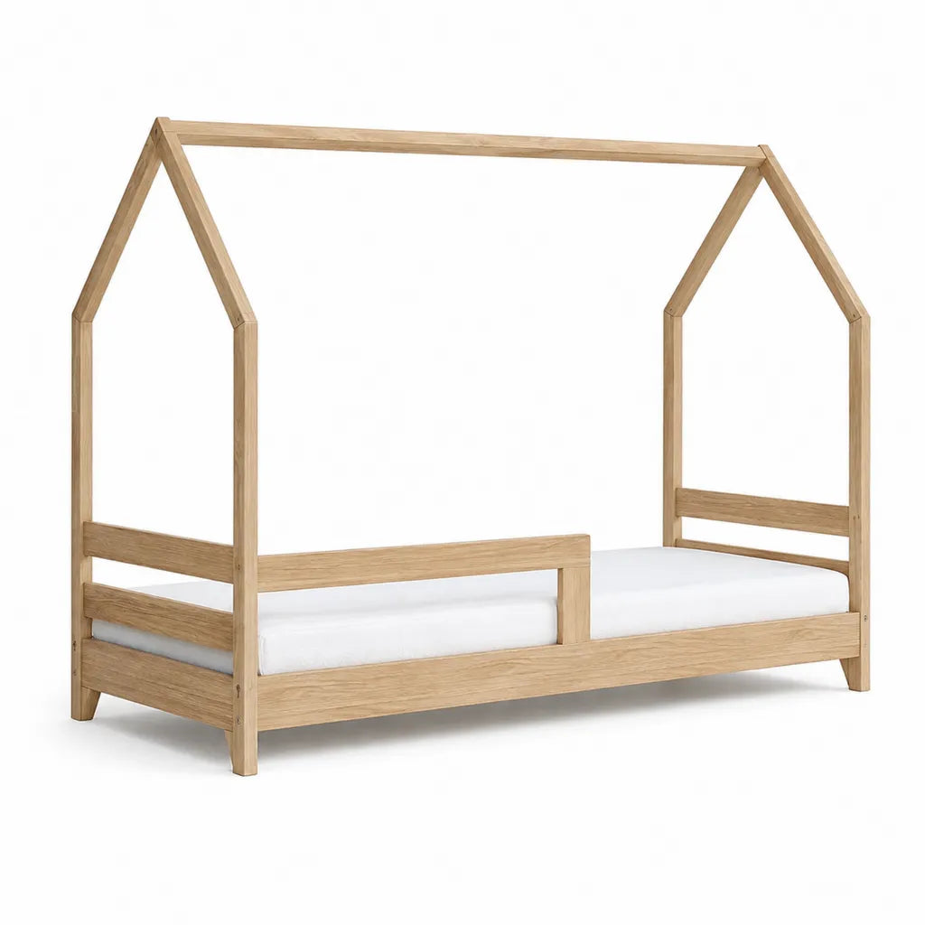 Lit cabane enfant 90 x 200 cm en bois massif de pin forme maison naturel