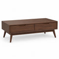 Table basse rectangulaire avec 2 tiroirs en MDF decor noyer marron 120 x 60 x 45 cm