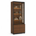 Vitrine rectangulaire 4 portes en MDF decor noyer verre trempe et acier noir 90 x 40 x 190 cm